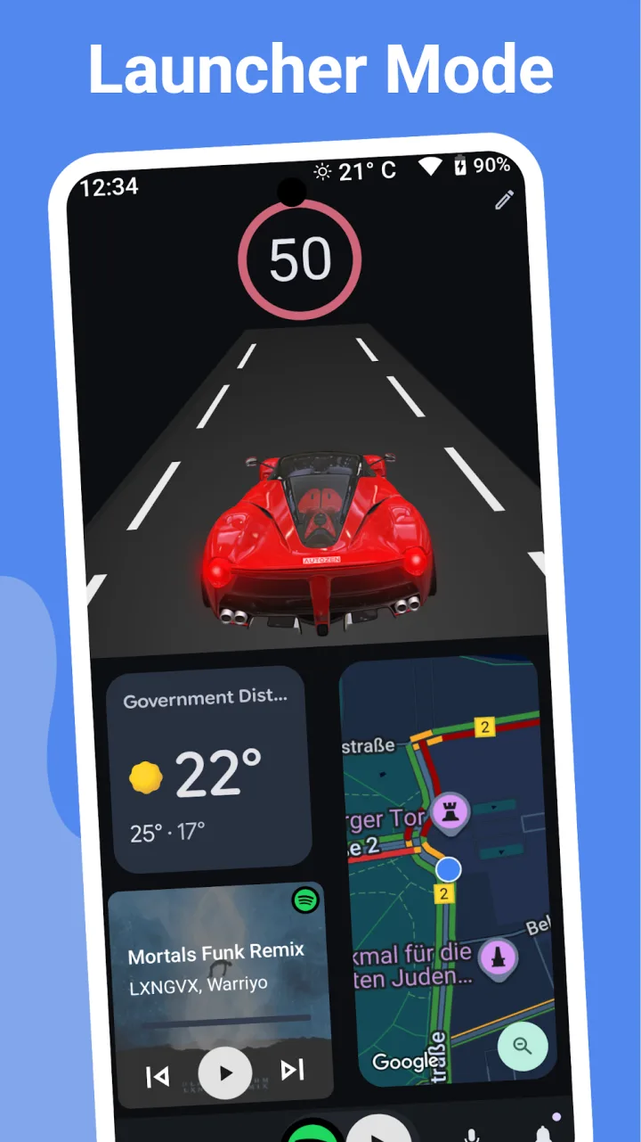 AutoZen launcher mode with speedometer and widgets
