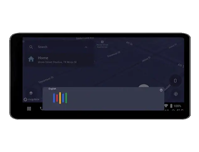 Animated demo: AI voice assistant controlling navigation and music