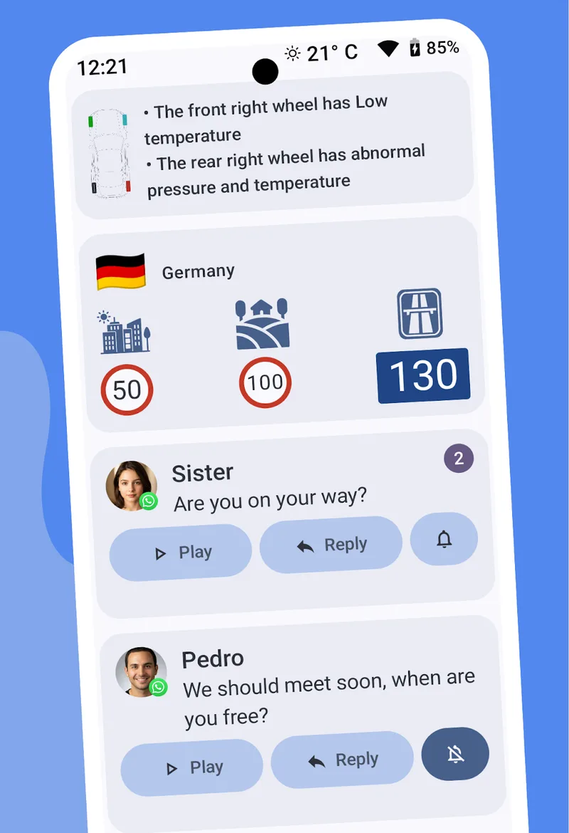 AutoZen notifications with hands-free message replies