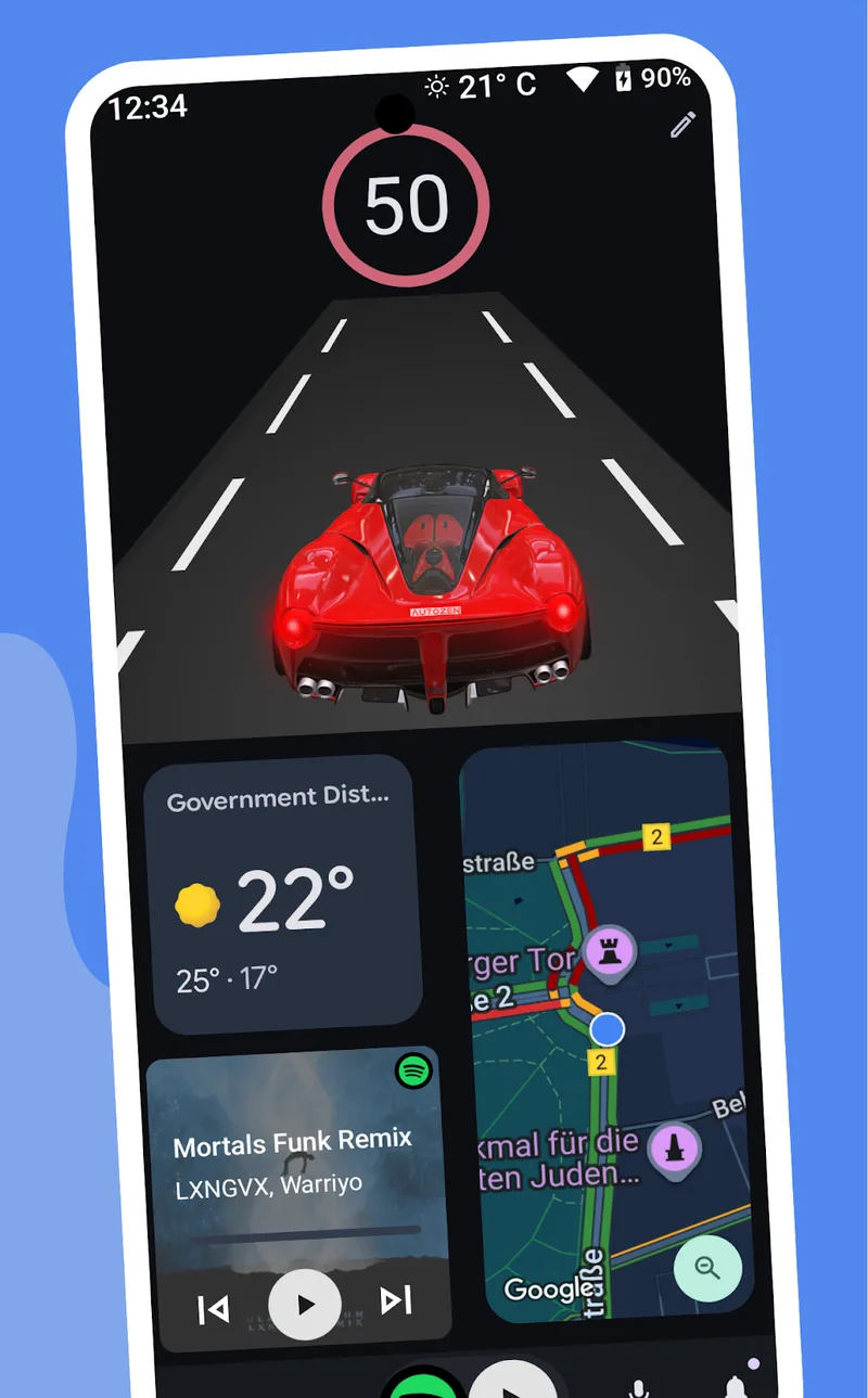 AutoZen launcher with weather, music and map widgets